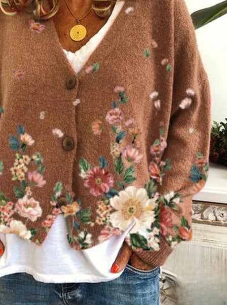 Kathrin-Pullover mit Blumendekor und modischem Ausschnitt