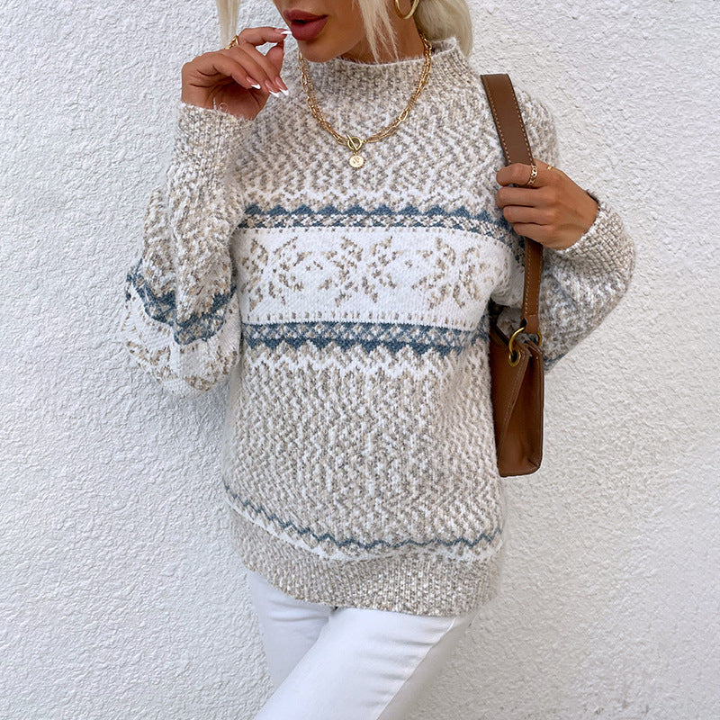 Warmer Pullover mit Weihnachtsschneeflocken und Halbkragen